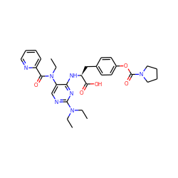 CCN(CC)c1ncc(N(CC)C(=O)c2ccccn2)c(N[C@@H](Cc2ccc(OC(=O)N3CCCC3)cc2)C(=O)O)n1 ZINC000096273529