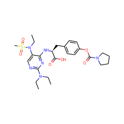 CCN(CC)c1ncc(N(CC)S(C)(=O)=O)c(N[C@@H](Cc2ccc(OC(=O)N3CCCC3)cc2)C(=O)O)n1 ZINC000096273508