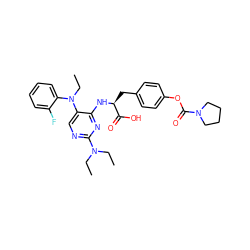 CCN(CC)c1ncc(N(CC)c2ccccc2F)c(N[C@@H](Cc2ccc(OC(=O)N3CCCC3)cc2)C(=O)O)n1 ZINC000096273513