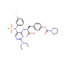 CCN(CC)c1ncc(N(c2cccc(F)c2)S(C)(=O)=O)c(N[C@@H](Cc2ccc(OC(=O)N3CCCC3)cc2)C(=O)O)n1 ZINC000096273500