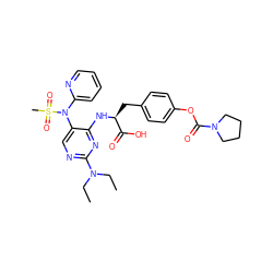 CCN(CC)c1ncc(N(c2ccccn2)S(C)(=O)=O)c(N[C@@H](Cc2ccc(OC(=O)N3CCCC3)cc2)C(=O)O)n1 ZINC000096273499