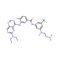 CCN(CC)c1ncc2ncnc(Nc3cc(C(=O)Nc4cc(N(C)CCN(C)C)cc(C(F)(F)F)c4)ccc3C)c2n1 ZINC000148172839