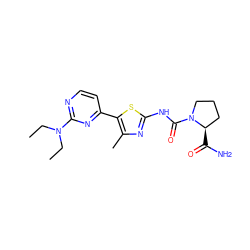 CCN(CC)c1nccc(-c2sc(NC(=O)N3CCC[C@H]3C(N)=O)nc2C)n1 ZINC000096272372