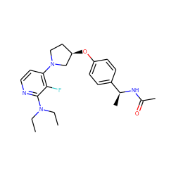 CCN(CC)c1nccc(N2CC[C@@H](Oc3ccc([C@H](C)NC(C)=O)cc3)C2)c1F ZINC000169709892