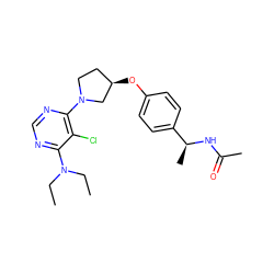 CCN(CC)c1ncnc(N2CC[C@@H](Oc3ccc([C@H](C)NC(C)=O)cc3)C2)c1Cl ZINC000261133502