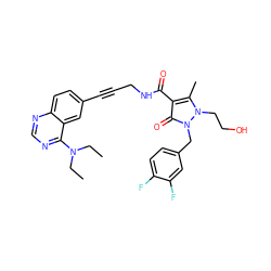 CCN(CC)c1ncnc2ccc(C#CCNC(=O)c3c(C)n(CCO)n(Cc4ccc(F)c(F)c4)c3=O)cc12 ZINC000096176306