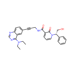 CCN(CC)c1ncnc2ccc(C#CCNC(=O)c3cccn([C@H](CO)c4ccccc4)c3=O)cc12 ZINC000096176313