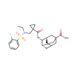 CCN(CC1(C(=O)NC2[C@H]3CC4C[C@H]2CC(C(N)=O)(C4)C3)CC1)S(=O)(=O)c1ccccc1F ZINC001772648162