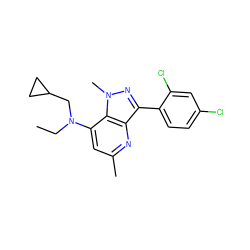 CCN(CC1CC1)c1cc(C)nc2c(-c3ccc(Cl)cc3Cl)nn(C)c12 ZINC000013553416