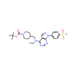 CCN(CC1CCN(C(=O)OC(C)(C)C)CC1)c1ncnc2c1cnn2-c1ccc(S(C)(=O)=O)cc1 ZINC000071319039