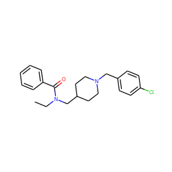 CCN(CC1CCN(Cc2ccc(Cl)cc2)CC1)C(=O)c1ccccc1 ZINC000103266117