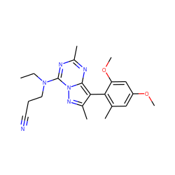 CCN(CCC#N)c1nc(C)nc2c(-c3c(C)cc(OC)cc3OC)c(C)nn12 ZINC000040423469