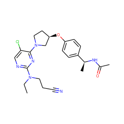 CCN(CCC#N)c1ncc(Cl)c(N2CC[C@@H](Oc3ccc([C@H](C)NC(C)=O)cc3)C2)n1 ZINC000261171219