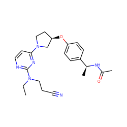 CCN(CCC#N)c1nccc(N2CC[C@@H](Oc3ccc([C@H](C)NC(C)=O)cc3)C2)n1 ZINC000261116355