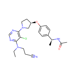 CCN(CCC#N)c1ncnc(N2CC[C@@H](Oc3ccc([C@H](C)NC(C)=O)cc3)C2)c1Cl ZINC000261157480