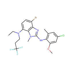 CCN(CCC(F)(F)F)c1ccc(Br)c2nc(Nc3c(C)cc(Cl)cc3OC)n(C)c12 ZINC001772648884