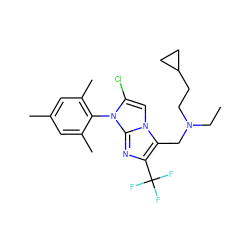 CCN(CCC1CC1)Cc1c(C(F)(F)F)nc2n(-c3c(C)cc(C)cc3C)c(Cl)cn12 ZINC000049124931