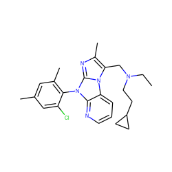 CCN(CCC1CC1)Cc1c(C)nc2n(-c3c(C)cc(C)cc3Cl)c3ncccc3n12 ZINC000028903755