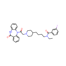 CCN(CCCCC1CCN(CC(=O)N2c3ccccc3NC(=O)c3ccccc32)CC1)C(=O)c1cccc(I)c1 ZINC000027891080