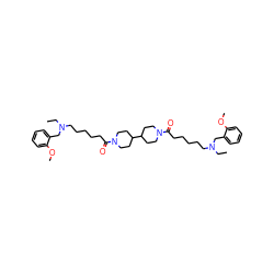 CCN(CCCCCC(=O)N1CCC(C2CCN(C(=O)CCCCCN(CC)Cc3ccccc3OC)CC2)CC1)Cc1ccccc1OC ZINC000028636923