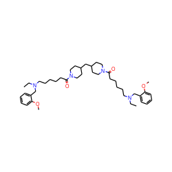 CCN(CCCCCC(=O)N1CCC(CC2CCN(C(=O)CCCCCN(CC)Cc3ccccc3OC)CC2)CC1)Cc1ccccc1OC ZINC000049942621