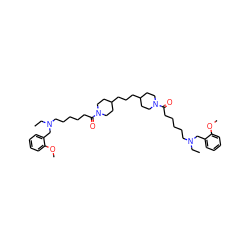 CCN(CCCCCC(=O)N1CCC(CCCC2CCN(C(=O)CCCCCN(CC)Cc3ccccc3OC)CC2)CC1)Cc1ccccc1OC ZINC000049942534