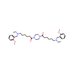 CCN(CCCCCC(=O)N1CCN(C(=O)CCCCCN(CC)Cc2ccccc2OC)CC1)Cc1ccccc1OC ZINC000042805295