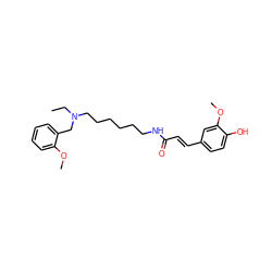 CCN(CCCCCCNC(=O)/C=C/c1ccc(O)c(OC)c1)Cc1ccccc1OC ZINC000653715467