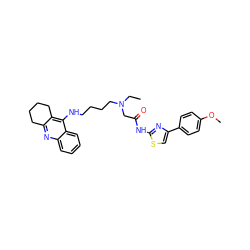 CCN(CCCCNc1c2c(nc3ccccc13)CCCC2)CC(=O)Nc1nc(-c2ccc(OC)cc2)cs1 ZINC000095577343