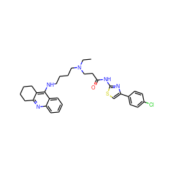 CCN(CCCCNc1c2c(nc3ccccc13)CCCC2)CCC(=O)Nc1nc(-c2ccc(Cl)cc2)cs1 ZINC000095578418