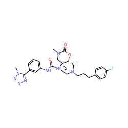 CCN(CCCc1ccc(F)cc1)C[C@H]1OC(=O)N(C)C[C@]1(C)NC(=O)Nc1cccc(-c2nnnn2C)c1 ZINC000044387147