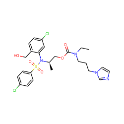 CCN(CCCn1ccnc1)C(=O)OC[C@@H](C)N(c1cc(Cl)ccc1CO)S(=O)(=O)c1ccc(Cl)cc1 ZINC000028976106