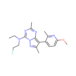 CCN(CCF)c1nc(C)nc2c(-c3ccc(OC)nc3C)c(C)nn12 ZINC000071316055