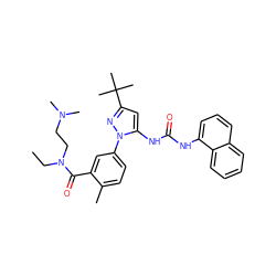 CCN(CCN(C)C)C(=O)c1cc(-n2nc(C(C)(C)C)cc2NC(=O)Nc2cccc3ccccc23)ccc1C ZINC000064548940