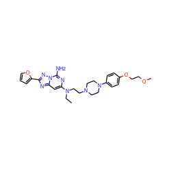 CCN(CCN1CCN(c2ccc(OCCOC)cc2)CC1)c1cc2nc(-c3ccco3)nn2c(N)n1 ZINC000040914114