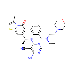 CCN(CCN1CCOCC1)Cc1cccc(-c2c([C@H](C)Nc3ncnc(N)c3C#N)cc3scc(C)n3c2=O)c1 ZINC001772589272