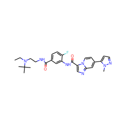 CCN(CCNC(=O)c1ccc(F)c(NC(=O)c2cnc3cc(-c4ccnn4C)ccn23)c1)C(C)(C)C ZINC001772614990