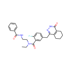 CCN(CCNC(=O)c1ccccc1)C(=O)c1cc(Cc2n[nH]c(=O)c3c2CCCC3)ccc1F ZINC000148908940