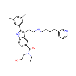 CCN(CCO)C(=O)c1ccc2[nH]c(-c3cc(C)cc(C)c3)c(CCNCCCCc3cccnc3)c2c1 ZINC000029412042