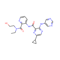 CCN(CCO)C(=O)c1ncccc1NC(=O)c1nc(C2CC2)cnc1Nc1cncnc1 ZINC000169701885