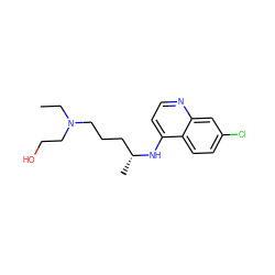 CCN(CCO)CCC[C@@H](C)Nc1ccnc2cc(Cl)ccc12 ZINC000001530652