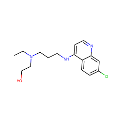 CCN(CCO)CCCNc1ccnc2cc(Cl)ccc12 ZINC000001706243