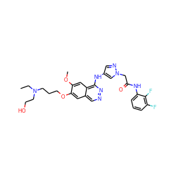 CCN(CCO)CCCOc1cc2cnnc(Nc3cnn(CC(=O)Nc4cccc(F)c4F)c3)c2cc1OC ZINC000029041235