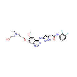 CCN(CCO)CCCOc1cc2ncnc(Nc3cc(CC(=O)Nc4cccc(F)c4F)[nH]n3)c2cc1OC ZINC000034803035