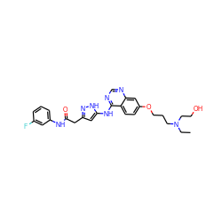 CCN(CCO)CCCOc1ccc2c(Nc3cc(CC(=O)Nc4cccc(F)c4)n[nH]3)ncnc2c1 ZINC000016697102