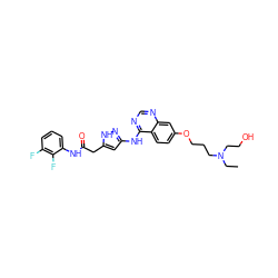 CCN(CCO)CCCOc1ccc2c(Nc3cc(CC(=O)Nc4cccc(F)c4F)[nH]n3)ncnc2c1 ZINC000034803006