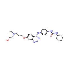 CCN(CCO)CCCOc1ccc2c(Nc3ccc(NC(=O)NC4CCCCC4)cc3)ncnc2c1 ZINC000473243886