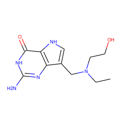 CCN(CCO)Cc1c[nH]c2c(=O)[nH]c(N)nc12 ZINC000034802528