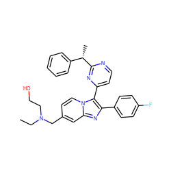 CCN(CCO)Cc1ccn2c(-c3ccnc([C@@H](C)c4ccccc4)n3)c(-c3ccc(F)cc3)nc2c1 ZINC000036161125