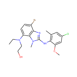 CCN(CCO)c1ccc(Br)c2nc(Nc3c(C)cc(Cl)cc3OC)n(C)c12 ZINC001772641065